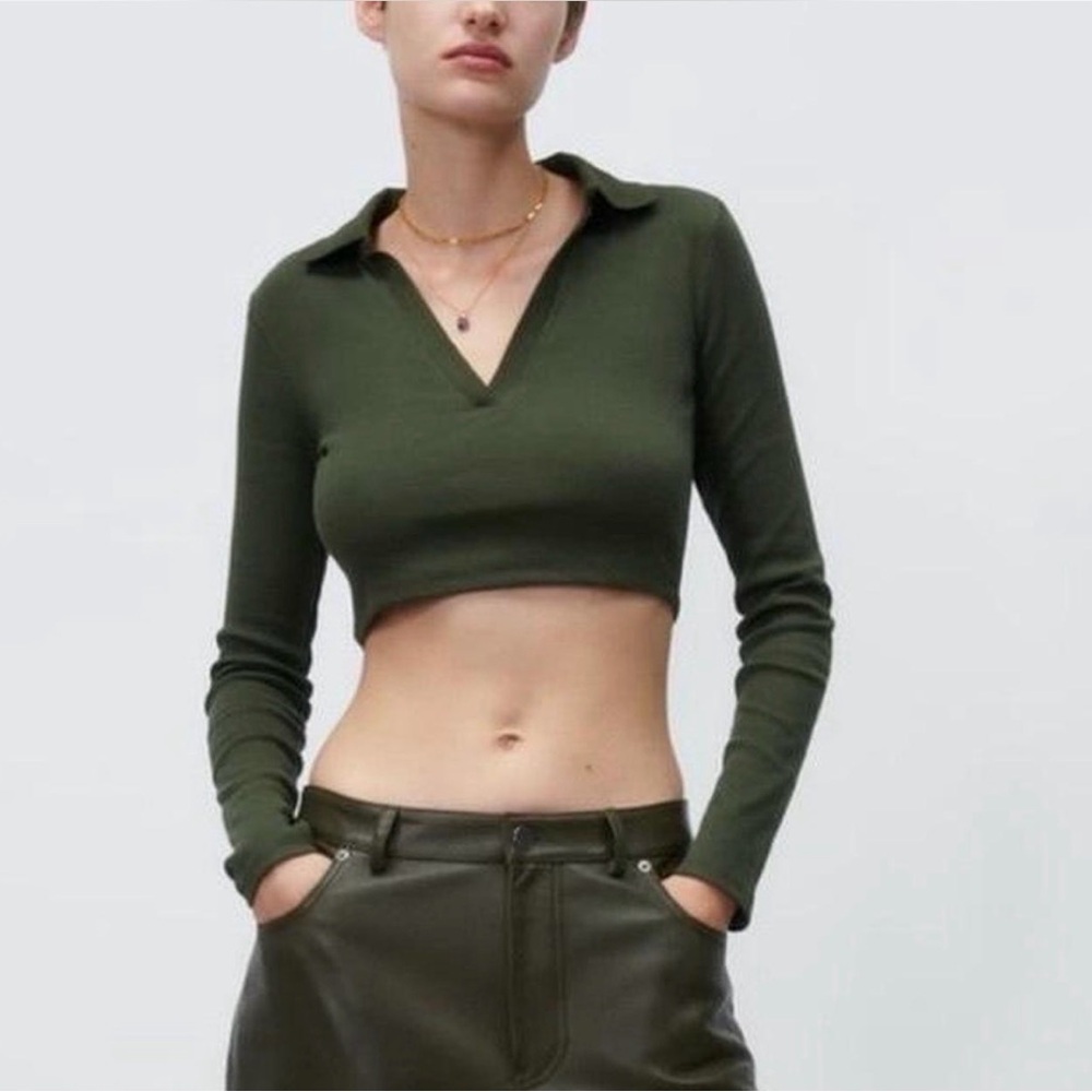 Zara Dark Green Long Sleeve Crop Top